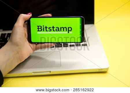 Tula, Russia - January 29, 2019: Bitstamp Cryptocurrency Exchange Logo On