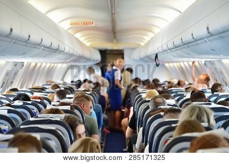 Moscow, Russia - May 29. 2018. In Plane Boeing 737 The Airline Rossiya