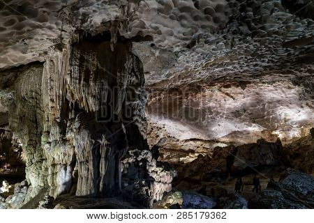 Cave Deep Dark Inside. Underground Of Stone Rock Mountain. Ha Long Vietnam Nature Background