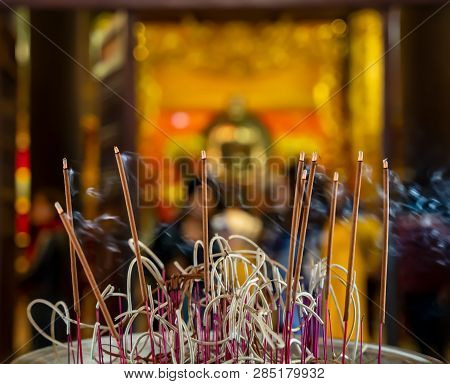 Temple Of Literature In Hanoi City, Vietnam. Incense At Van Mieu