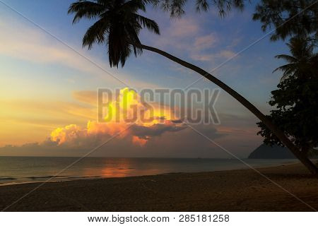 Sunrise Idyllic On Beach At Thung Wua Lan Beach, Chumphon Province Thailand