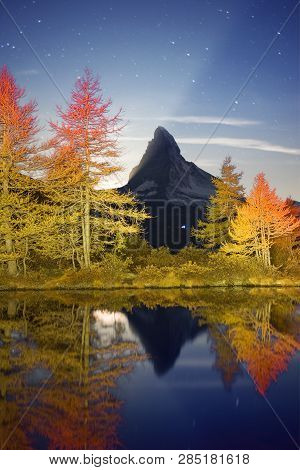 Mountain Lake Grindjisee On A Starry Night