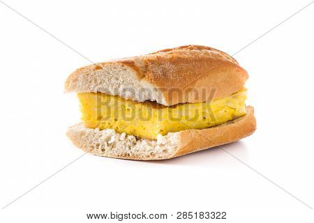 Bocadillo De Tortilla Española. Spanish Potato Omelette Sandwich Isolated On White Background