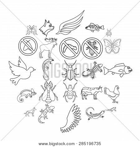 Small Animal Icons Set. Outline Set Of 25 Small Animal Vector Icons For Web Isolated On White Backgr