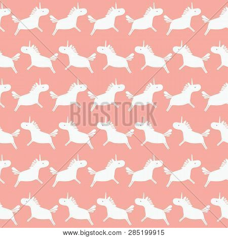 Sweet White Unicorns Silhouette Stripe Seamless Vector Repeat Pattern Background.