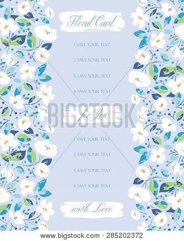 Vector Background For Greetings Or Invitations To The Wedding With Lovely Abstract White Flowers. In