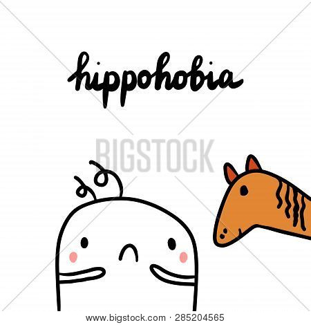 Hippophobia Hand Drawn Illustration With Cute Marshmallow And Horse