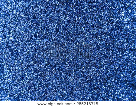 Background Sequin. Blue Sparkle Background. Holiday Abstract Glitter Background With Blinking Lights
