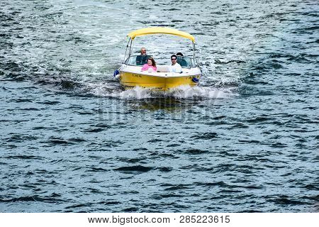 St. Augustine, Florida. January 26 , 2019.colorful Boat Sailling In Matanzas Bay.