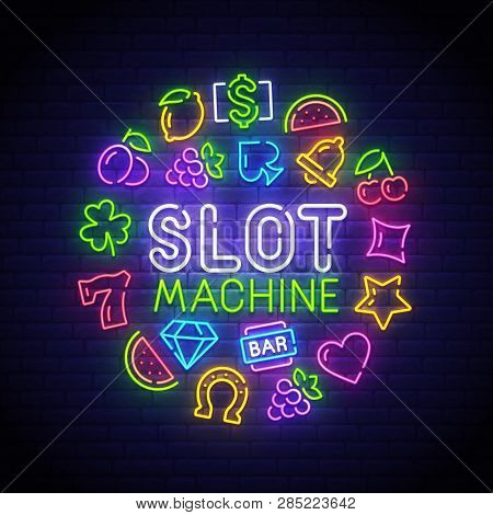 Game Icons For Casino. Icon From Slot Machine. Slot Neon Sign. Casino, Slot Machine, Gambling. Vecto