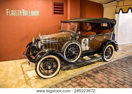 St. Augustine, Florida. January 26 , 2019. Vintage Car In Casa Monica Spa & Hotel.