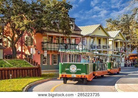 St. Augustine, Florida. January 26 , 2019. Trolley Tour In Old Town.