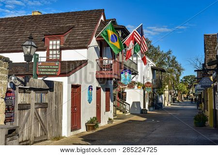 St. Augustine, Florida. January 26 , 2019. Colorful St. George Street At Old Town (2)