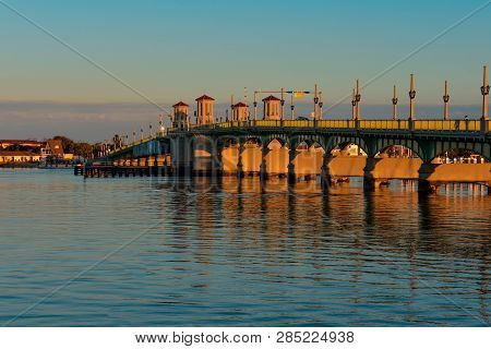 St. Augustine, Florida. January 26 , 2019. Bridge Of Lions At Old Town On Beautiful Sky Background(4