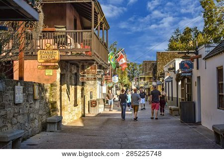 St. Augustine, Florida. January 26, 2019. People Enjoying Colonial Experience In St. George St. In O