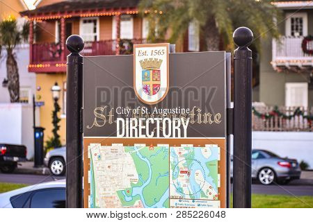 St. Augustine, Florida. January 26 , 2019 . Directory Map Sign At Old Town.