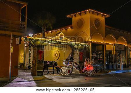 St. Augustine, Florida. January 26 , 2019 . Carriage Ride And Illuminated Arc At Old Town.