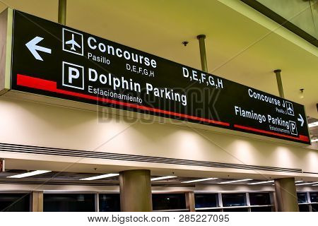 Miami, Florida. January 05, 2019.  Top View Of Concourse D,e,f,g, H Sign At Miami International Airp