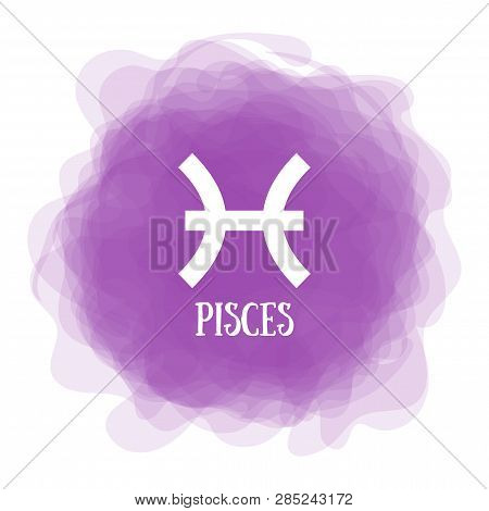 Pisces. Zodiac Sign. Astrological Calendar. Zodiacal Color Vector Horoscope. Smoky Circle. Line Symb