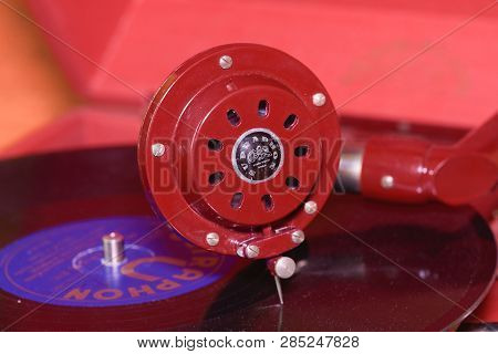 Hustopece, Czech Republic - March 10, 2017: Image Shows Vintage Gramophone Famous Czech Brand Suprap