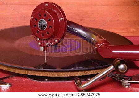 Hustopece, Czech Republic - March 10, 2017: Image Shows Vintage Gramophone Famous Czech Brand Suprap