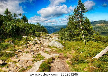 The View On The Road Czech And Polish Friendship In National Park Krkonose- Giant Mountains.
