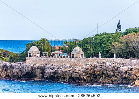 A Stone Wall And Observation Points Over The Sea On The Coast Of Haiti