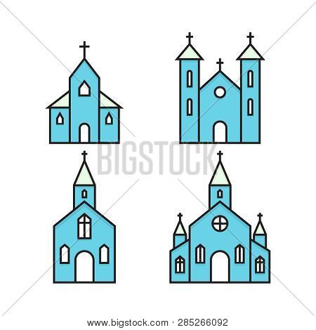 Vector Set Of Icons To The Church On A White Background