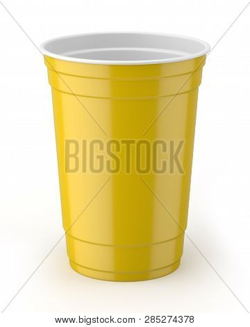 3d Rendered Yellow And White 16oz 455ml American Plastic Party Cup.