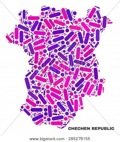 Mosaic Chechen Republic Map Isolated On A White Background. Vector Geographic Abstraction In Pink An