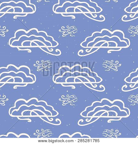 Hand Drawn Vector Cloud Illustration. Seamless Repeating Pattern