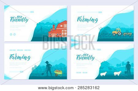 Farming Life Brochure Card Set. Take Care Of The Garden Template Of Flyear, Web Banner, Ui Header, E