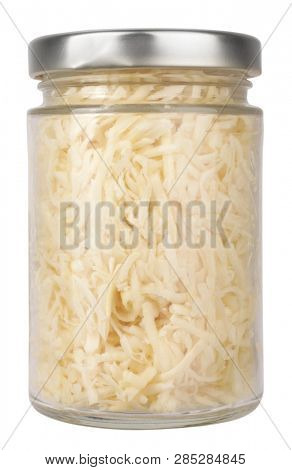 Horseradish grated in glass jar