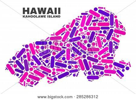 Mosaic Kahoolawe Island Map Isolated On A White Background. Vector Geographic Abstraction In Pink An