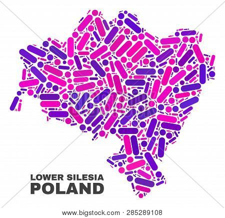 Mosaic Lower Silesia Province Map Isolated On A White Background. Vector Geographic Abstraction In P
