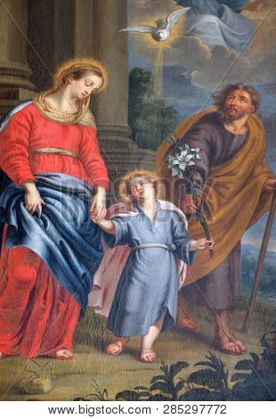 RETZBACH, GERMANY - JULY 04, 2018: Holy Family altar in Maria im Grunen Tal pilgrimage church in Retzbach in the Bavarian district of Main-Spessart, Germany