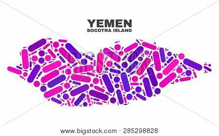 Mosaic Socotra Island Map Isolated On A White Background. Vector Geographic Abstraction In Pink And 