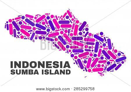 Mosaic Sumba Island Map Isolated On A White Background. Vector Geographic Abstraction In Pink And Vi