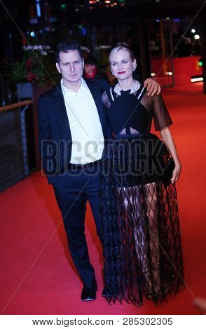 Diane Kruger, Yuval Adler arrive for the 'The Operative' premiere during the 69th Berlinale Festival Berlin at Berlinale Palace on February 10, 2019 in Berlin, Germany.                               