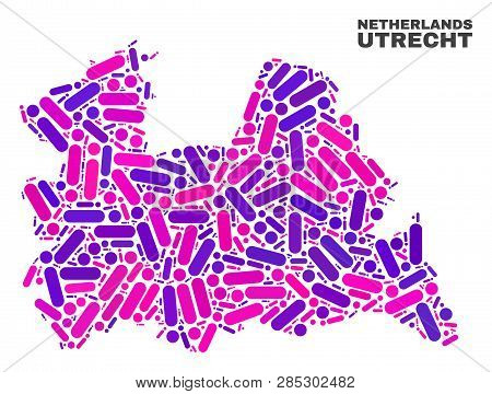 Mosaic Utrecht Province Map Isolated On A White Background. Vector Geographic Abstraction In Pink An