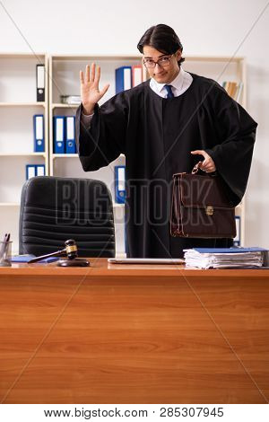 Young handsome judge working in court 