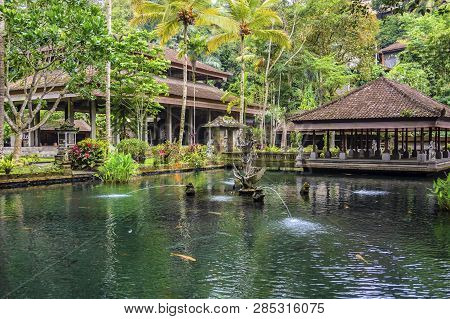 Large Rectangular Pond At The Gunung Kawi Sebatu Temple, Ubud, Bali, Indonesia. The Temple Complex I