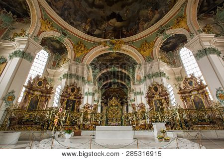 St Gallen, Switzerland - April 17: Abbey Of Saint Gall On April 17, 2015 In St Gallen. The Interior 