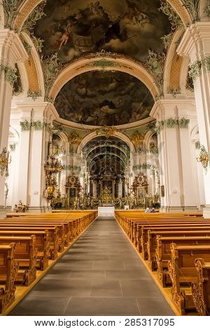 St Gallen, Switzerland - April 17: Abbey Of Saint Gall On April 17, 2015 In St Gallen. The Interior 