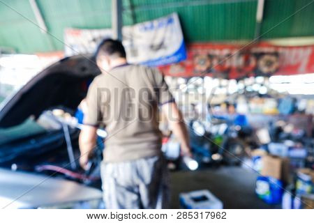 Blurred Tool In Garage Car Fix
