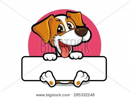 Cute Dog Holding A Big Signboard, Pet Signage Vector Illustration. Puppy Mascot Character With Big S