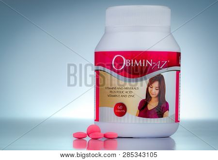 Chonburi, Thailand-october 27, 2018 : Obimin-az. Vitamins And Minerals Plus Folic Acid Vitamin E And
