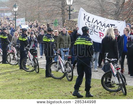 Malieveld, The Hague, The Netherlands - February 7 2019: School Children Skipping School To Protest 