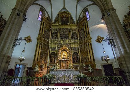 Ponferrada, Leon, Spain; June 2017: Interior View Of The Basilica Of The Encina In The Square Of Cen