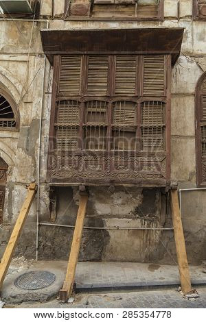 Old City In Jeddah Saudi Arabia Known As Historical Jeddah. Old And Heritage Windows And Doors In Je